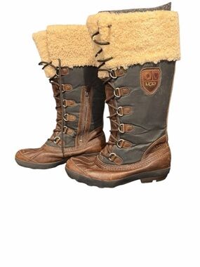 UGG Australia Edmonton Waterproof Leather Nylon Boots Sheepskin Lined W8.5